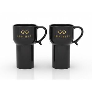 Infiniti Ceramic Travel Mug Set of 2 Black Gold Logo Commuter Cup Made in USA